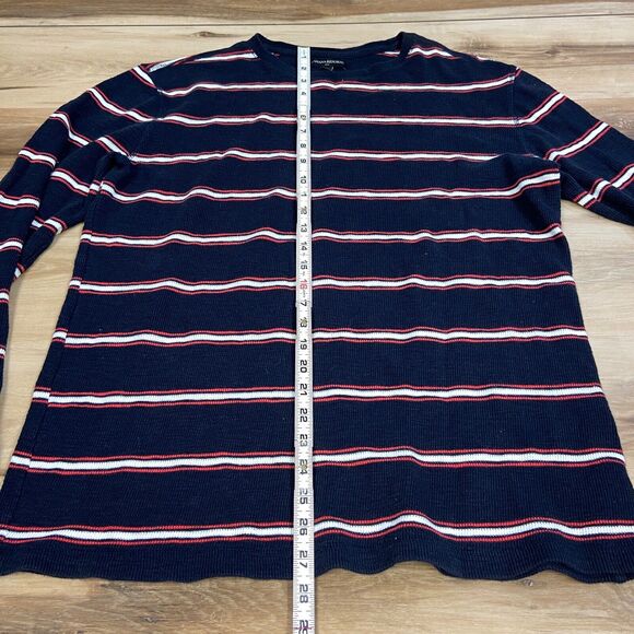 Banana Republic Shirt Mens Large Navy Blue Striped Waffle Knit Crewneck Sweater - Picture 5 of 7